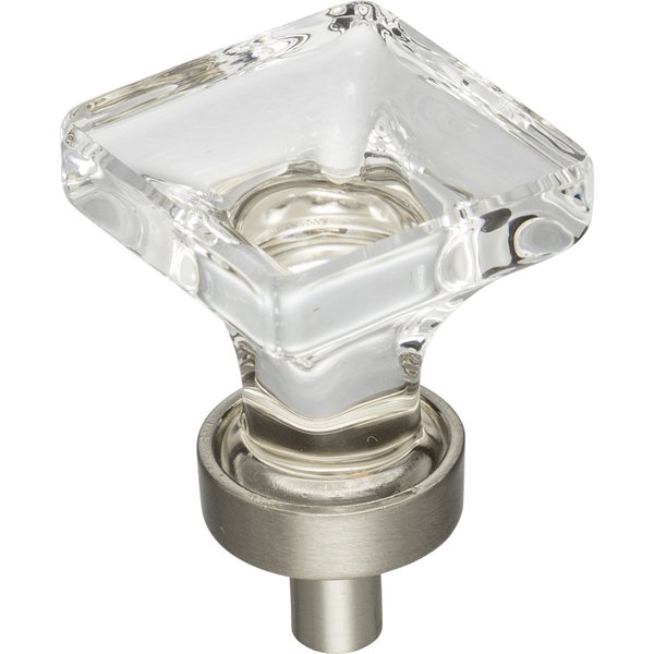 Jeffrey Alexander 1" Overall Length Satin Nickel Square Glass Harlow Cabinet Knob G140SN